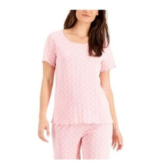 Charter Club Women Printed Pointelle Capri Pajama Top Scatter Dandeli Pink M NWT - Picture 1 of 5